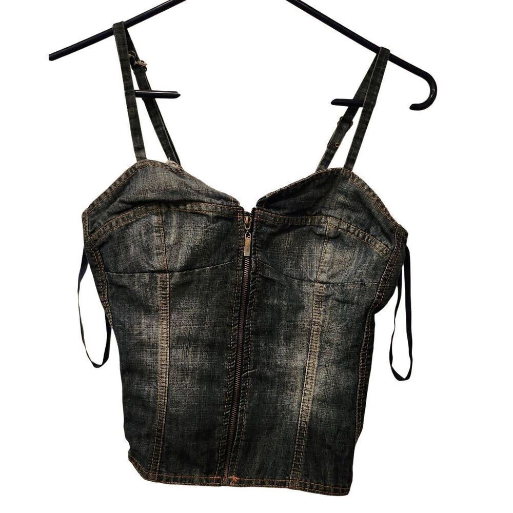 MUDD Fitted Denim with Rouchin In The Back Halter Top Size L